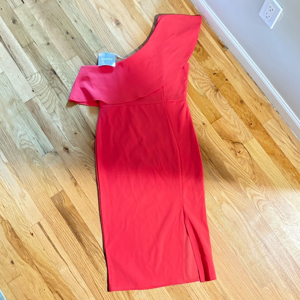 Missguided+ Red Asymmetrical One-Shoulder Cocktail Dress
